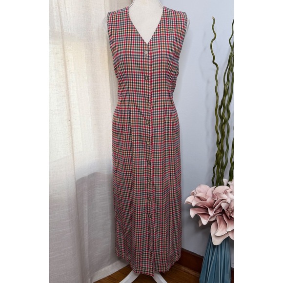Susan Bristol Dresses & Skirts - Vintage Susan Bristol Maxi Dress Plaid Corduroy Button Front Tie Back Size 10